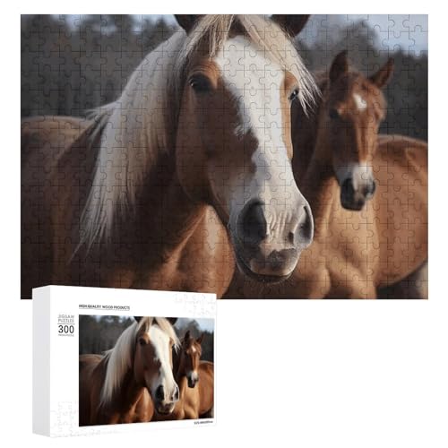 Pferde, Tier-Puzzle, 300 Teile, personalisierbar, Pferde, Tiere, Fotopuzzle, herausforderndes Bild, Puzzle für Erwachsene, personalisierbares Puzzle mit Aufbewahrungstasche (39,9 x 27,9 cm) von GFLFMXZW