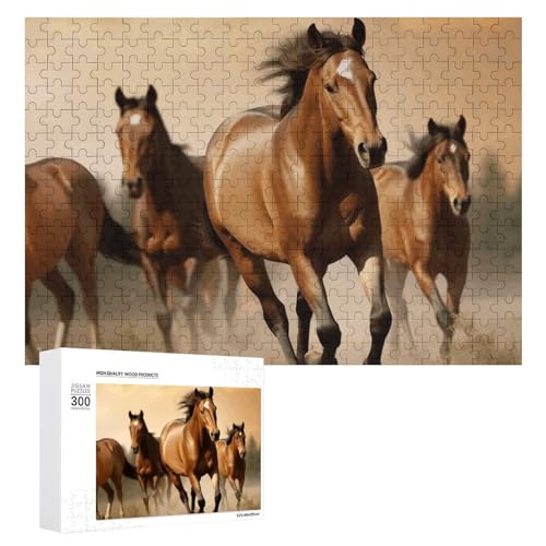 Pferde-Puzzle, 300 Teile, personalisierbar, Pferde, Fotopuzzle, herausforderndes Bild, Puzzle für Erwachsene, personalisierbares Puzzle mit Aufbewahrungstasche (39,9 x 27,9 cm) von GFLFMXZW