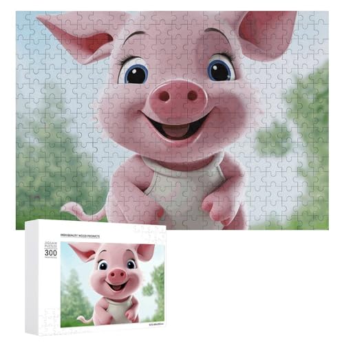 Pinkes kleines Schwein-Puzzle, 300 Teile, personalisierbares Puzzle, rosa kleines Schwein, Fotopuzzle, herausforderndes Bild, Puzzle für Erwachsene, personalisierbares Puzzle mit Aufbewahrungstasche von GFLFMXZW