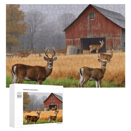 Puzzle Bauernhof mit Hirsch, 300 Teile, personalisierbar, Bauernhof mit Hirsch, Fotopuzzle, herausforderndes Bilderpuzzle für Erwachsene, personalisierbares Puzzle mit Aufbewahrungstasche (39,9 x 27,9 von GFLFMXZW