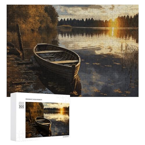 Puzzle mit Boot am See, 300 Teile, personalisiertes Puzzle, Boot am See, Fotopuzzle, herausforderndes Bilder-Puzzle für Erwachsene, personalisierbares Puzzle mit Aufbewahrungstasche (39,9 x 27,9 cm) von GFLFMXZW