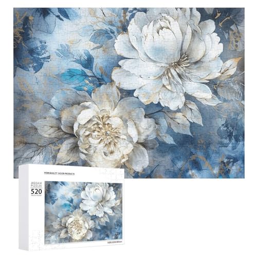 Puzzle mit blauen und weißen Blumen, 520 Teile, personalisierbar, blaue und weiße Blumen, Fotopuzzle, anspruchsvolles Bilderpuzzle für Erwachsene, personalisierbares Puzzle mit Aufbewahrungstasche von GFLFMXZW