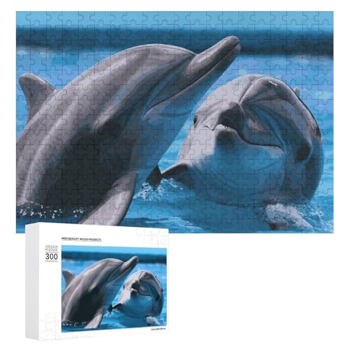 Puzzle mit zwei Delfinen im Wasser, 300 Teile, personalisierbar, zwei Delfine im Wasser, Fotopuzzle für Erwachsene, personalisierbares Puzzle mit Aufbewahrungstasche (39,9 x 27,9 cm) von GFLFMXZW