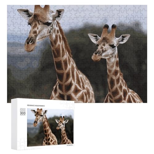 Puzzle mit zwei Giraffen, 300 Teile, personalisierbar, zwei Giraffen, Fotopuzzle, herausforderndes Bild, Puzzle für Erwachsene, personalisierbares Puzzle mit Aufbewahrungstasche (39,9 x 27,9 cm) von GFLFMXZW