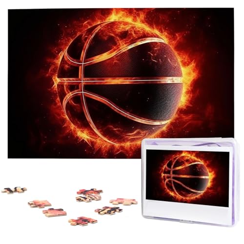 Puzzles, 1000 Teile, personalisierbar, Basketball im Feuer, Fotopuzzle, herausforderndes Bild, Puzzle für Erwachsene, personalisierbares Puzzle mit Aufbewahrungstasche (74,9 x 50 cm) von GFLFMXZW