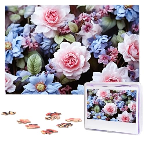 Puzzles, 1000 Teile, personalisierbar, Blau und Blumen, Fotopuzzle, herausforderndes Bild, Puzzle für Erwachsene, personalisierbares Puzzle mit Aufbewahrungstasche (74,9 x 50 cm) von GFLFMXZW