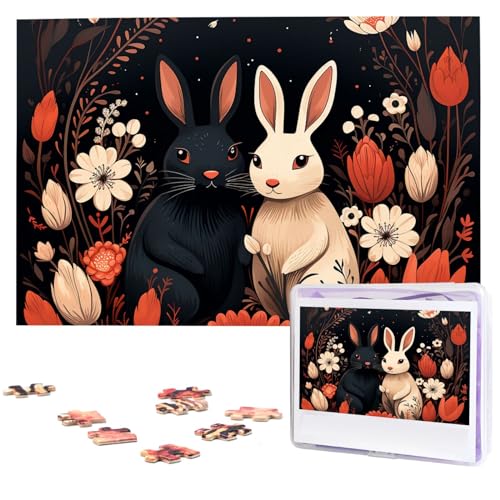 Puzzles, 1000 Teile, personalisierbar, Cartoon-Hasenpaar, Fotopuzzle, herausforderndes Bild, Puzzle für Erwachsene, personalisierbares Puzzle mit Aufbewahrungstasche (74,9 x 50 cm) von GFLFMXZW