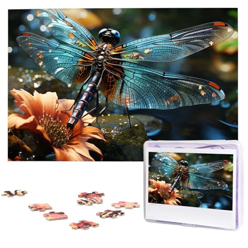 Puzzles, 1000 Teile, personalisierbar, Libelle, fliegt auf dem Teich, Fotopuzzle, herausforderndes Bilder-Puzzle für Erwachsene, personalisiertes Puzzle mit Aufbewahrungstasche (74,9 x 50 cm) von GFLFMXZW