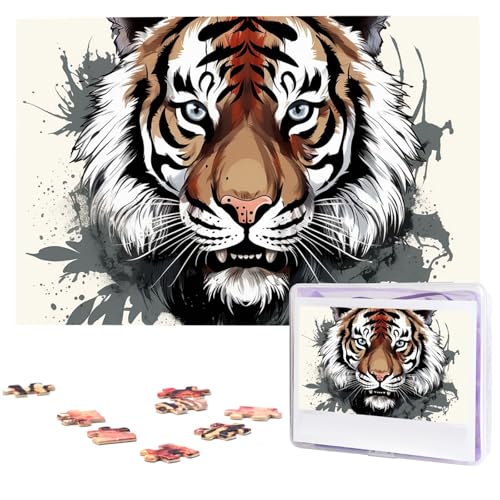 Puzzles, 1000 Teile, personalisierbar, Schwarz und Weiß, Doodle Tiger, Fotopuzzle, herausforderndes Bilder-Puzzle für Erwachsene, personalisiertes Puzzle mit Aufbewahrungstasche (74,9 x 50 cm) von GFLFMXZW