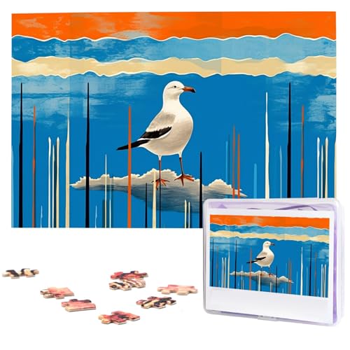 Puzzles, 1000 Teile, personalisierbar, blau gestreift, Möwe, Fotopuzzle, herausforderndes Bild, Puzzle für Erwachsene, personalisierbares Puzzle mit Aufbewahrungstasche (74,9 x 50 cm) von GFLFMXZW