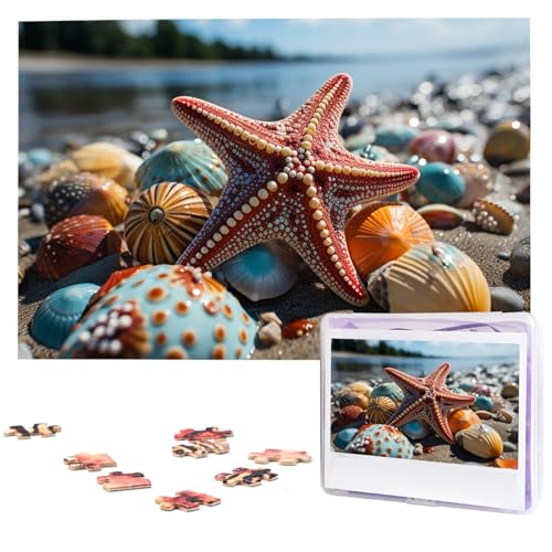 Puzzles, 1000 Teile, personalisierbar, bunt, Seestern am Strand, Fotopuzzle, herausforderndes Bild, Puzzle für Erwachsene, personalisierbares Puzzle mit Aufbewahrungstasche (74,9 x 50 cm) von GFLFMXZW