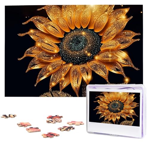 Puzzles, 1000 Teile, personalisierbar, funkelnde Sonnenblume, Fotopuzzle, herausforderndes Bild, Puzzle für Erwachsene, personalisierbares Puzzle mit Aufbewahrungstasche (74,9 x 50 cm) von GFLFMXZW