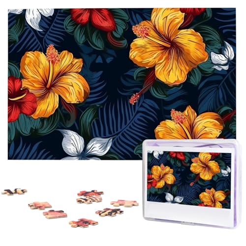 Puzzles, 1000 Teile, personalisierbar, realistische hawaiianische Blumen, Fotopuzzle, herausforderndes Bild, Puzzle für Erwachsene, personalisierbares Puzzle mit Aufbewahrungstasche (74,9 x 50 cm) von GFLFMXZW