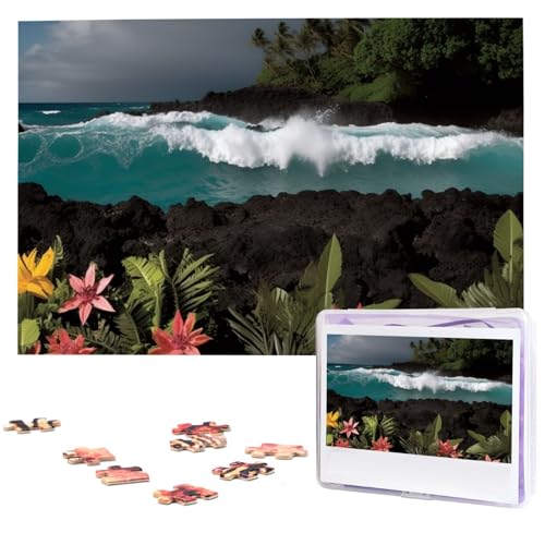 Puzzles, 1000 Teile, personalisierbar, schwarz, Hawaii-Bilder, Fotopuzzle, anspruchsvolles Bilderpuzzle für Erwachsene, personalisierbares Puzzle mit Aufbewahrungstasche (74,9 x 50 cm) von GFLFMXZW