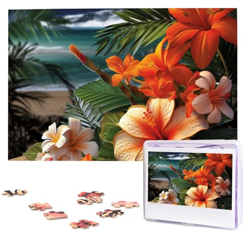 Puzzles, 1000 Teile, personalisierbar, tropische Blumen und Dekorationen, Fotopuzzle, herausforderndes Bild, Puzzle für Erwachsene, personalisierbares Puzzle mit Aufbewahrungstasche (74,9 x 50 cm) von GFLFMXZW