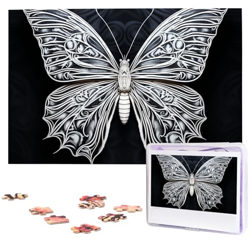 Puzzles, 1000 Teile, personalisierbar, weißer Schmetterling auf schwarzem Fotopuzzle, herausforderndes Bild, Puzzle für Erwachsene, personalisierbares Puzzle mit Aufbewahrungstasche (74,9 x 50 cm) von GFLFMXZW