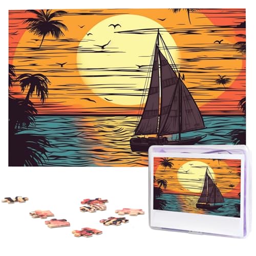 Puzzles, 1000 Teile, personalisierbares Puzzle, Sonnenuntergang und Segelboot, Fotopuzzle, herausforderndes Bilderpuzzle für Erwachsene, personalisierbares Puzzle mit Aufbewahrungstasche (74,9 x 50 von GFLFMXZW