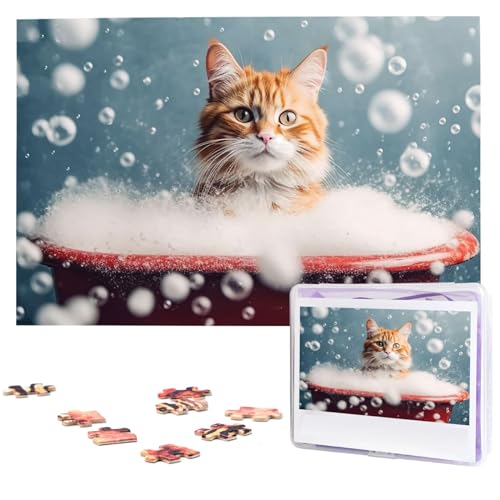 Puzzles, 1000 Teile, personalisierte Puzzle, Katze im Schnee, Badewanne, Fotopuzzle, herausforderndes Bild, Puzzle für Erwachsene, personalisierbares Puzzle mit Aufbewahrungstasche (74,9 x 50 cm) von GFLFMXZW