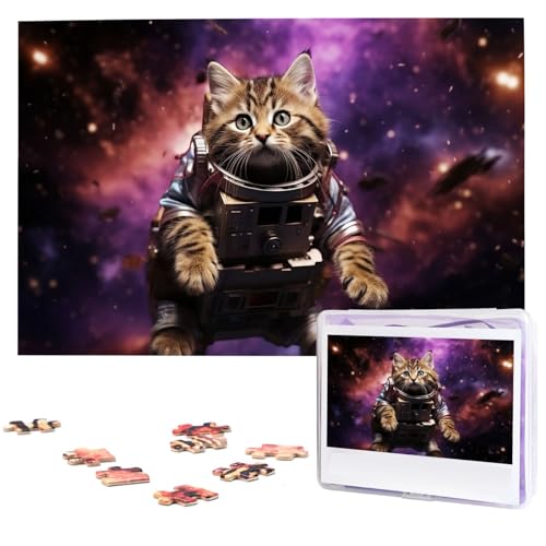 Puzzles, 1000 Teile, personalisierte Puzzle, eine Katze im Weltraum, Fotopuzzle, herausforderndes Bilder-Puzzle für Erwachsene, personalisiertes Puzzle mit Aufbewahrungstasche (74,9 x 50 cm) von GFLFMXZW