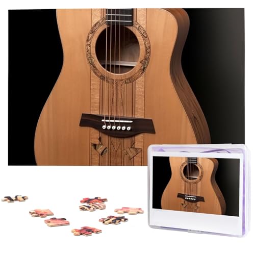 Puzzles, 1000 Teile, personalisierte Puzzles, Holzgitarrenbilder, Fotopuzzle, herausforderndes Bild, Puzzle für Erwachsene, personalisierbares Puzzle mit Aufbewahrungstasche (74,9 x 50 cm) von GFLFMXZW