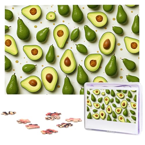 Puzzles, 1000 Teile, personalisierte Puzzles, weiße und grüne Avocado-Fotopuzzle, herausforderndes Bilder-Puzzle für Erwachsene, personalisiertes Puzzle mit Aufbewahrungstasche (74,9 x 50 cm) von GFLFMXZW