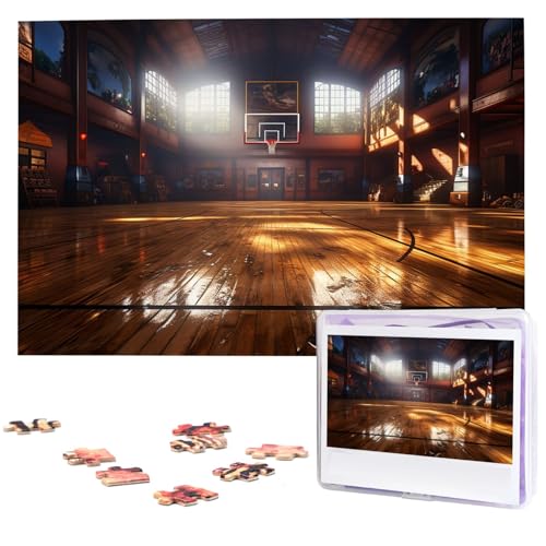 Puzzles, 1000 Teile, personalisiertes Puzzle, Basketballplatz, Fotopuzzle, herausforderndes Bild, Puzzle für Erwachsene, personalisierbares Puzzle mit Aufbewahrungstasche (74,9 x 50 cm) von GFLFMXZW