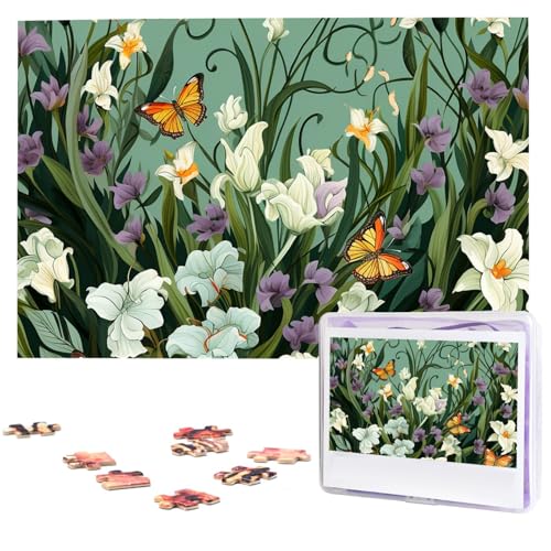 Puzzles, 1000 Teile, personalisiertes Puzzle, Blumen und Schmetterlinge, Fotopuzzle, herausforderndes Bild, Puzzle für Erwachsene, personalisierbares Puzzle mit Aufbewahrungstasche (74,9 x 50 cm) von GFLFMXZW