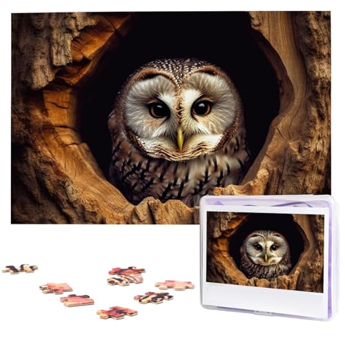 Puzzles, 1000 Teile, personalisiertes Puzzle, Eule, Baumloch, Fotopuzzle, herausforderndes Bild, Puzzle für Erwachsene, personalisierbares Puzzle mit Aufbewahrungstasche (74,9 x 50 cm) von GFLFMXZW