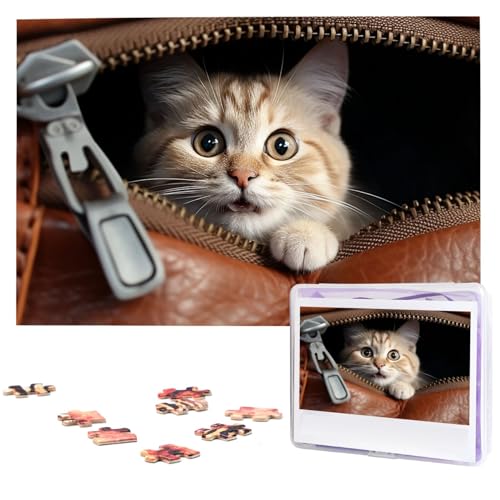 Puzzles, 1000 Teile, personalisiertes Puzzle, Leder, Tasche, Katze, Fotopuzzle, herausforderndes Bild, Puzzle für Erwachsene, personalisierbares Puzzle mit Aufbewahrungstasche (74,9 x 50 cm) von GFLFMXZW