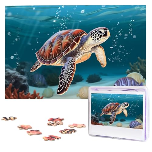 Puzzles, 1000 Teile, personalisiertes Puzzle, Meeresschildkröte, Schwimmen, Fotopuzzle, herausforderndes Bild, Puzzle für Erwachsene, personalisierbares Puzzle mit Aufbewahrungstasche (74,9 x 50 cm) von GFLFMXZW