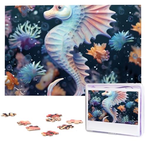 Puzzles, 1000 Teile, personalisiertes Puzzle, Seepferdchen und Seestern, Fotopuzzle, herausforderndes Bilderpuzzle für Erwachsene, personalisiertes Puzzle mit Aufbewahrungstasche (74,9 x 50 cm) von GFLFMXZW