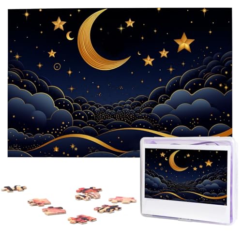 Puzzles, 1000 Teile, personalisiertes Puzzle, Sterne und Mond, Fotopuzzle, herausforderndes Bild, Puzzle für Erwachsene, personalisierbares Puzzle mit Aufbewahrungstasche (74,9 x 50 cm) von GFLFMXZW