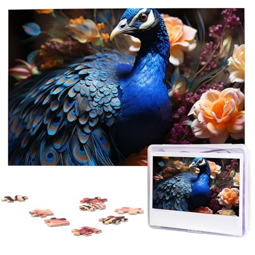 Puzzles, 1000 Teile, personalisiertes Puzzle, blauer Pfau, Fotopuzzle, herausforderndes Bild, Puzzle für Erwachsene, personalisierbares Puzzle mit Aufbewahrungstasche (74,9 x 50 cm) von GFLFMXZW