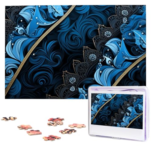 Puzzles, 1000 Teile, personalisiertes Puzzle, blaues und schwarzes Muster, Fotopuzzle, herausforderndes Bild, Puzzle für Erwachsene, personalisierbares Puzzle mit Aufbewahrungstasche (74,9 x 50 cm) von GFLFMXZW