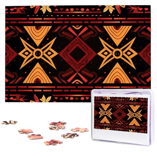 Puzzles, 1000 Teile, personalisiertes Puzzle, braunes und rotes Tribal-Muster, Fotopuzzle für Erwachsene, personalisierbares Puzzle mit Aufbewahrungstasche (74,9 x 50 cm) von GFLFMXZW