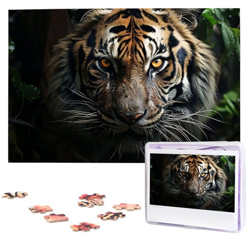 Puzzles, 1000 Teile, personalisiertes Puzzle, ein Tiger im Dunkeln, Fotopuzzle, herausforderndes Bilder-Puzzle für Erwachsene, personalisierbares Puzzle mit Aufbewahrungstasche (74,9 x 50 cm) von GFLFMXZW