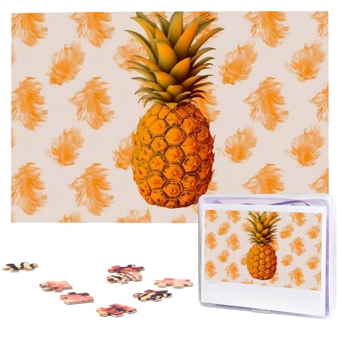 Puzzles, 1000 Teile, personalisiertes Puzzle, leuchtend orange, Ananas, Fotopuzzle, anspruchsvolles Bilderpuzzle für Erwachsene, personalisiertes Puzzle mit Aufbewahrungstasche (74,9 x 50 cm) von GFLFMXZW