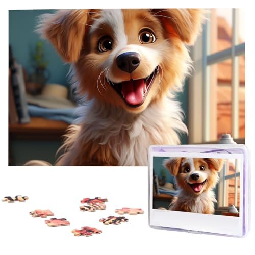 Puzzles, 1000 Teile, personalisiertes Puzzle, niedlicher Hund, Fotopuzzle, herausforderndes Bild, Puzzle für Erwachsene, personalisierbares Puzzle mit Aufbewahrungstasche (74,9 x 50 cm) von GFLFMXZW