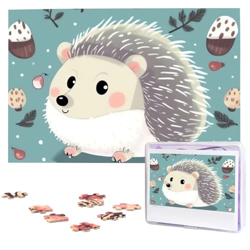 Puzzles, 1000 Teile, personalisiertes Puzzle, niedliches Cartoon-Igel-Fotopuzzle, herausforderndes Bilder-Puzzle für Erwachsene, personalisiertes Puzzle mit Aufbewahrungstasche (74,9 x 50 cm) von GFLFMXZW