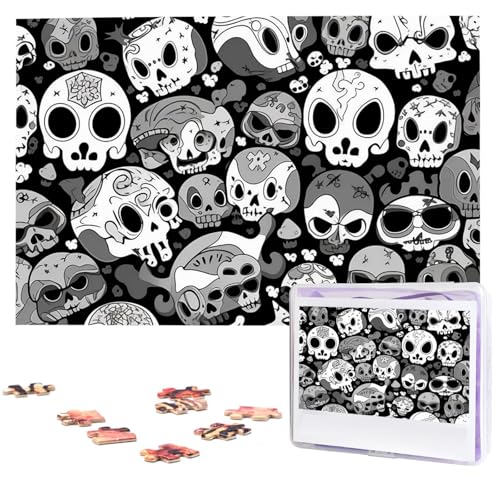 Puzzles, 1000 Teile, personalisiertes Puzzle, schwarz-weißes Totenkopf-Muster, Fotopuzzle, herausforderndes Bild, Puzzle für Erwachsene, personalisierbares Puzzle mit Aufbewahrungstasche (74,9 x 50 von GFLFMXZW