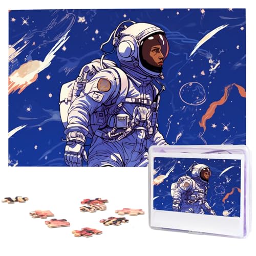 Puzzles, 1000 Teile, personalisiertes Puzzle, schwarzer Astronaut auf blauem Fotopuzzle, herausforderndes Bild, Puzzle für Erwachsene, personalisierbares Puzzle mit Aufbewahrungstasche (74,9 x 50 cm) von GFLFMXZW