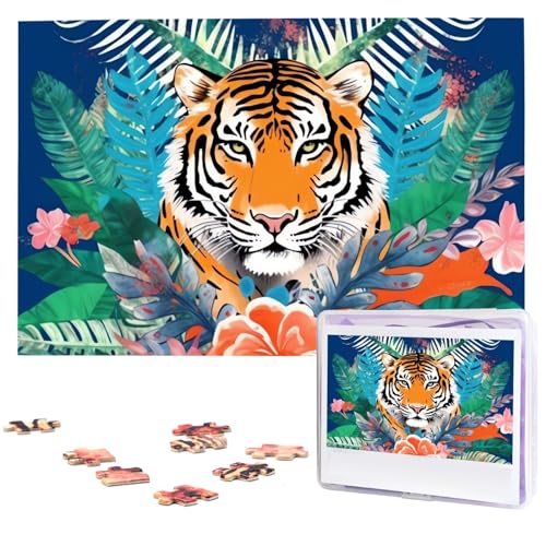 Puzzles, 1000 Teile, personalisiertes Puzzle, tropischer Tiger-Druck, Fotopuzzle, herausforderndes Bild, Puzzle für Erwachsene, personalisierbares Puzzle mit Aufbewahrungstasche (74,9 x 50 cm) von GFLFMXZW