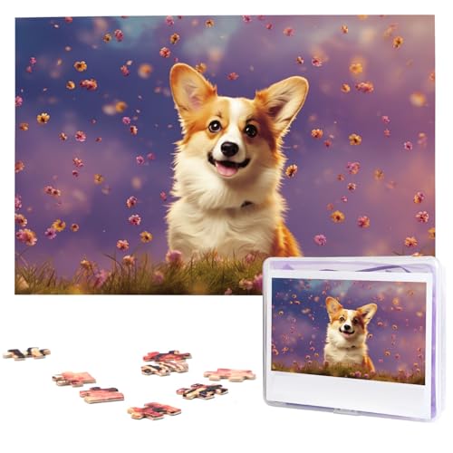 Puzzles 1000 Teile, personalisiertes Puzzle, Corgi-Fotopuzzle, herausforderndes Bild, Puzzle für Erwachsene, personalisierbares Puzzle mit Aufbewahrungstasche (74,9 x 50 cm) von GFLFMXZW