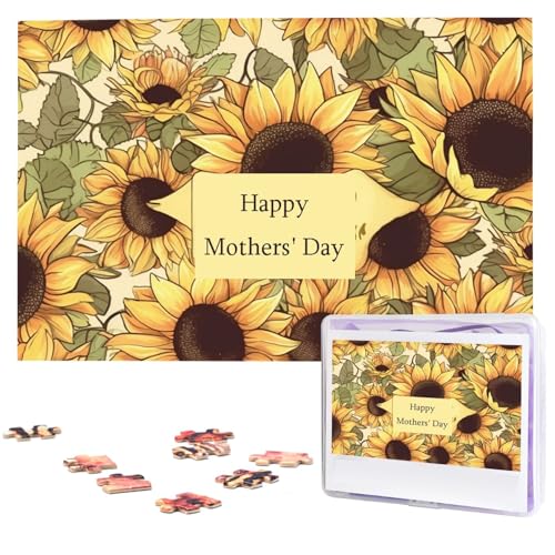 Puzzles 1000 Teile, personalisiertes Puzzle, Happy Mother's Day, Sonnenblumen-Fotopuzzle, herausforderndes Bild, Puzzle für Erwachsene, personalisierbares Puzzle mit Aufbewahrungstasche (74,9 x 50 cm) von GFLFMXZW