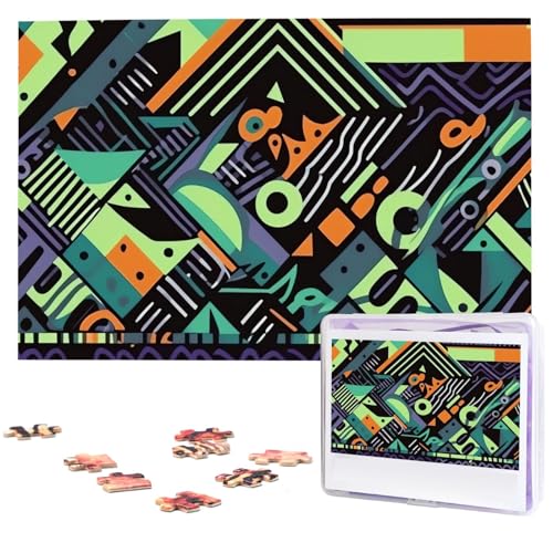 Puzzles 1000 Teile, personalisiertes Puzzle, geometrisches Muster im Graffiti-Stil, Fotopuzzle, herausforderndes Bilderpuzzle für Erwachsene, personalisiertes Puzzle mit Aufbewahrungstasche (74,9 x 50 von GFLFMXZW