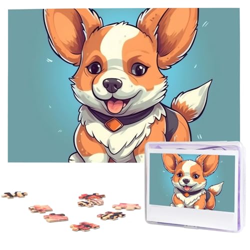 Puzzles 1000 Teile, personalisiertes Puzzle, niedliches Corgi-Cartoon-Fotopuzzle, herausforderndes Bilder-Puzzle für Erwachsene, personalisiertes Puzzle mit Aufbewahrungstasche (74,9 x 50 cm) von GFLFMXZW