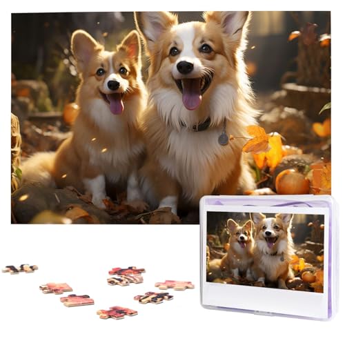 Puzzles 1000 Teile, personalisiertes Puzzle, zwei Corgis-Fotopuzzle, herausforderndes Bild, Puzzle für Erwachsene, personalisierbares Puzzle mit Aufbewahrungstasche (74,9 x 50 cm) von GFLFMXZW