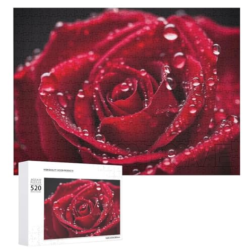 Red Rose2 Puzzles, 520 Teile, personalisierte Puzzle, Rote Rose2, Fotopuzzle, herausforderndes Bilderpuzzle für Erwachsene, personalisierbares Puzzle mit Aufbewahrungstasche (52,1 x 38,1 cm) von GFLFMXZW