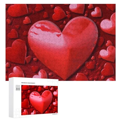 Rote Herzen, Liebespuzzle, 300 Teile, personalisierbar, rote Herzen, Liebesfotopuzzle, herausforderndes Bilder-Puzzle für Erwachsene, personalisierbares Puzzle mit Aufbewahrungstasche (39,9 x 27,9 cm) von GFLFMXZW