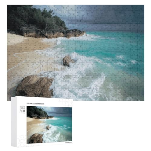 Serene Coastal Puzzles, 300 Teile, personalisiertes Puzzle, ruhiges Küstenfotopuzzle, herausforderndes Bilder-Puzzle für Erwachsene, personalisiertes Puzzle mit Aufbewahrungstasche (39,9 x 27,9 cm) von GFLFMXZW